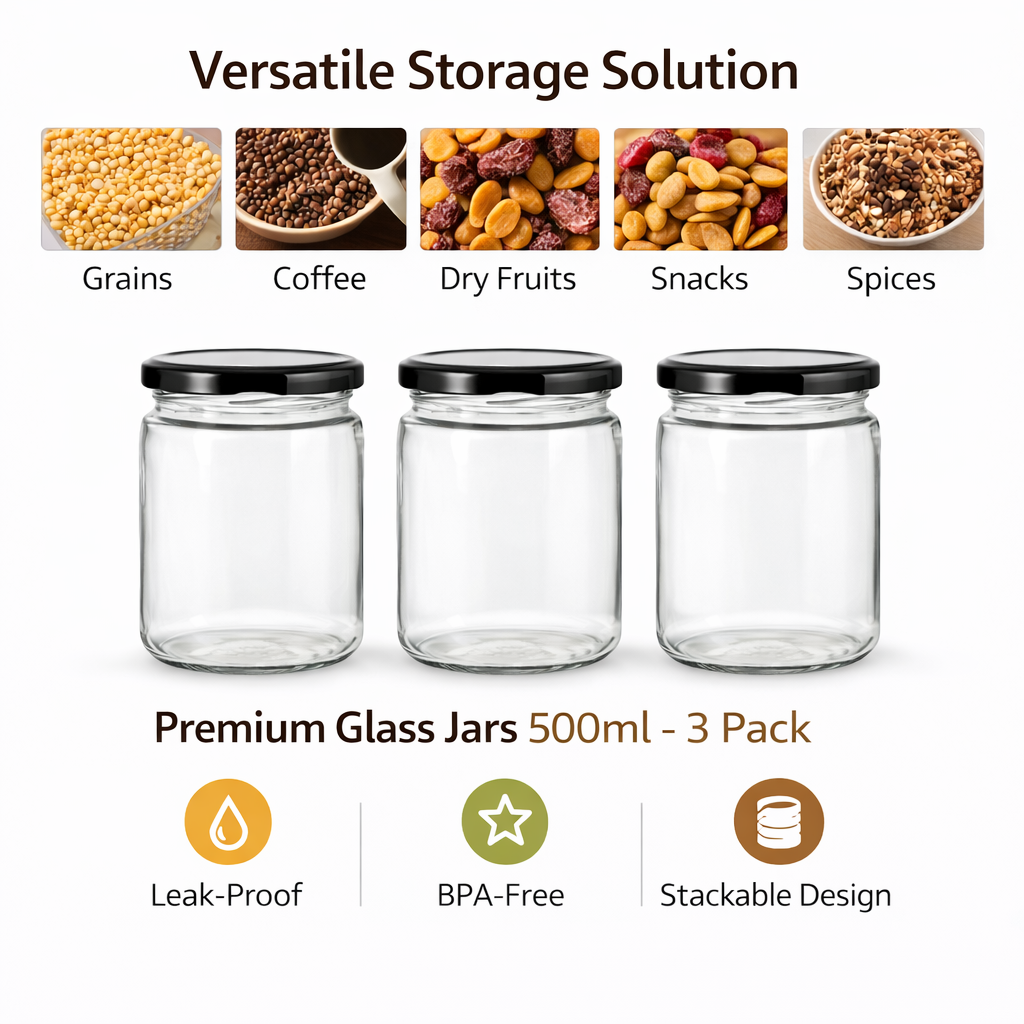 Glassence Classic Storage Glass Jar 500 ml - Pack of 3