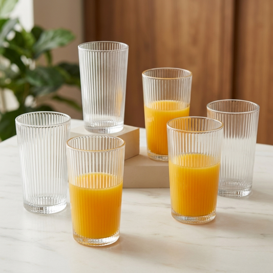 Glassence Elite Ribbed Water & Juice Glass Set - Pack of 6