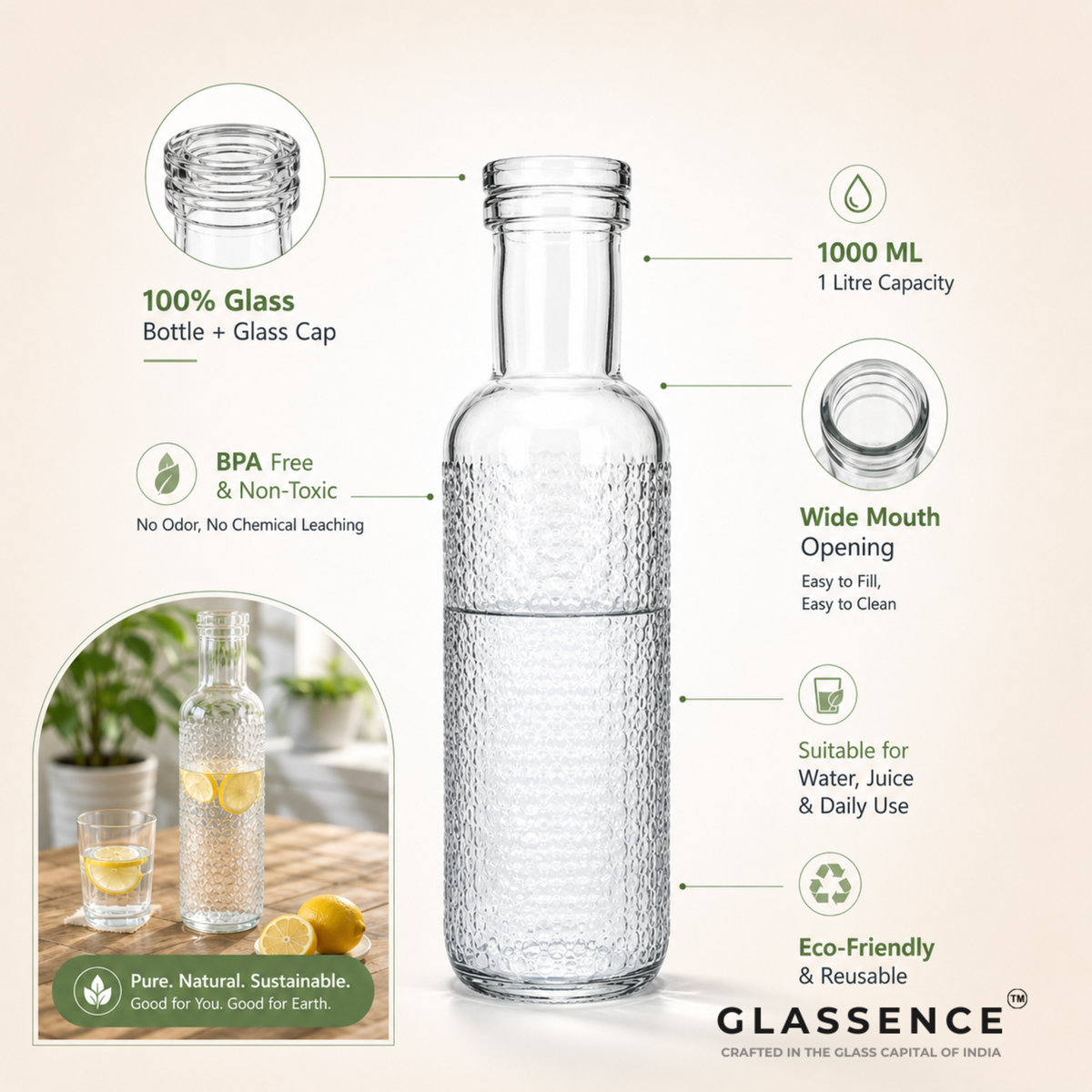 Glassence Elite Dewdrop Glass Water Bottle