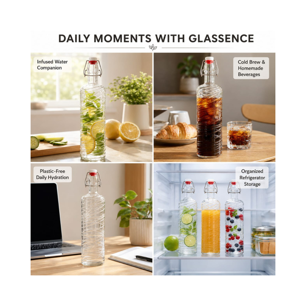 Glassence Elite Swing 1000 ml Glass Water Bottle - Pack of 2