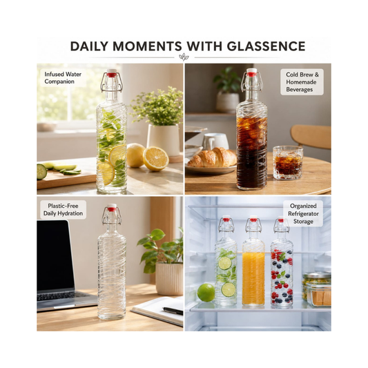 Glassence Elite Swing 1000 ml Glass Water Bottle - Pack of 2