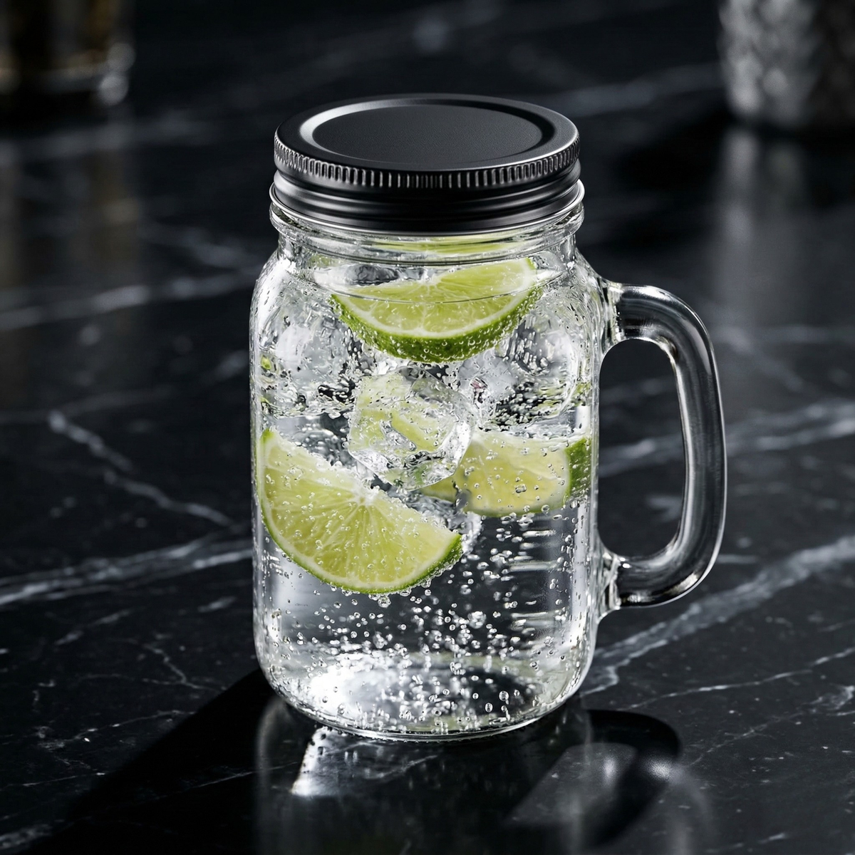Glassence Mason Jar Mug with Lid and Handle - Pack of 2