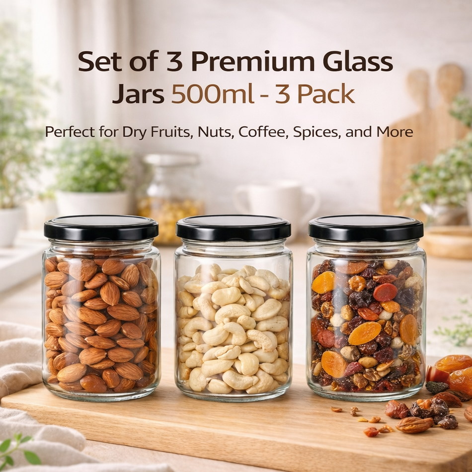 Glassence Classic Storage Glass Jar 500 ml - Pack of 3