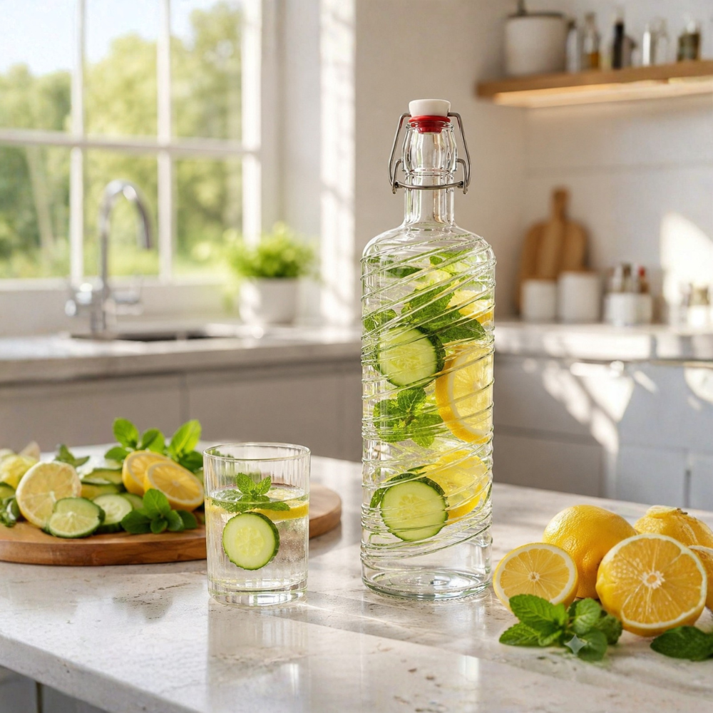 Glassence Elite Swing 1000 ml Glass Water Bottle - Pack of 2