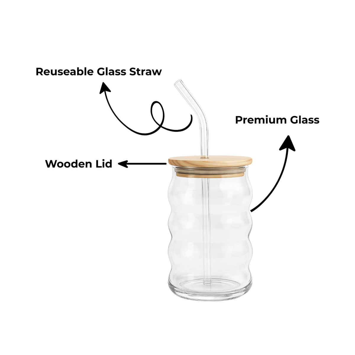 GLASSENCE Compact Premium Glass Tumbler with Bamboo Lid & Glass Straw – 450ml