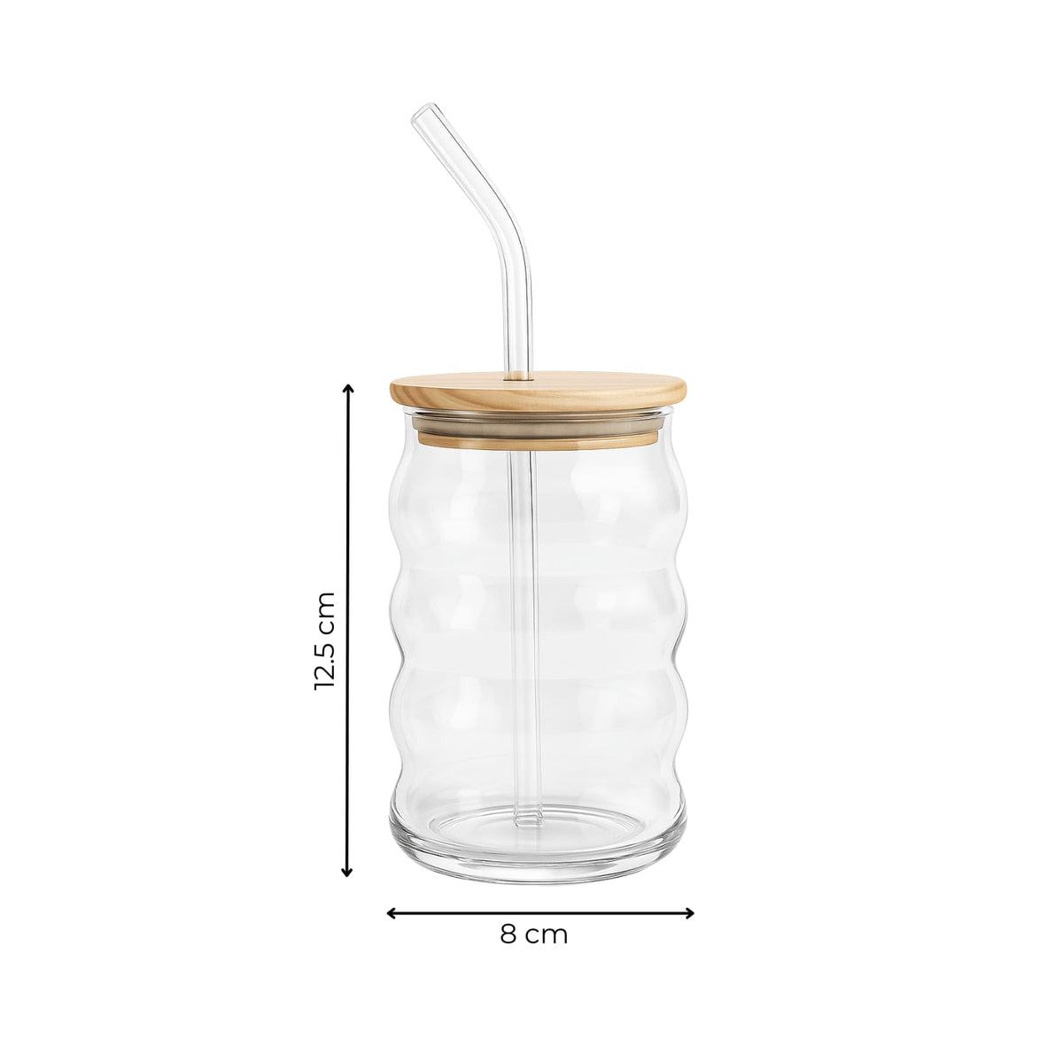 GLASSENCE Compact Premium Glass Tumbler with Bamboo Lid & Glass Straw – 450ml