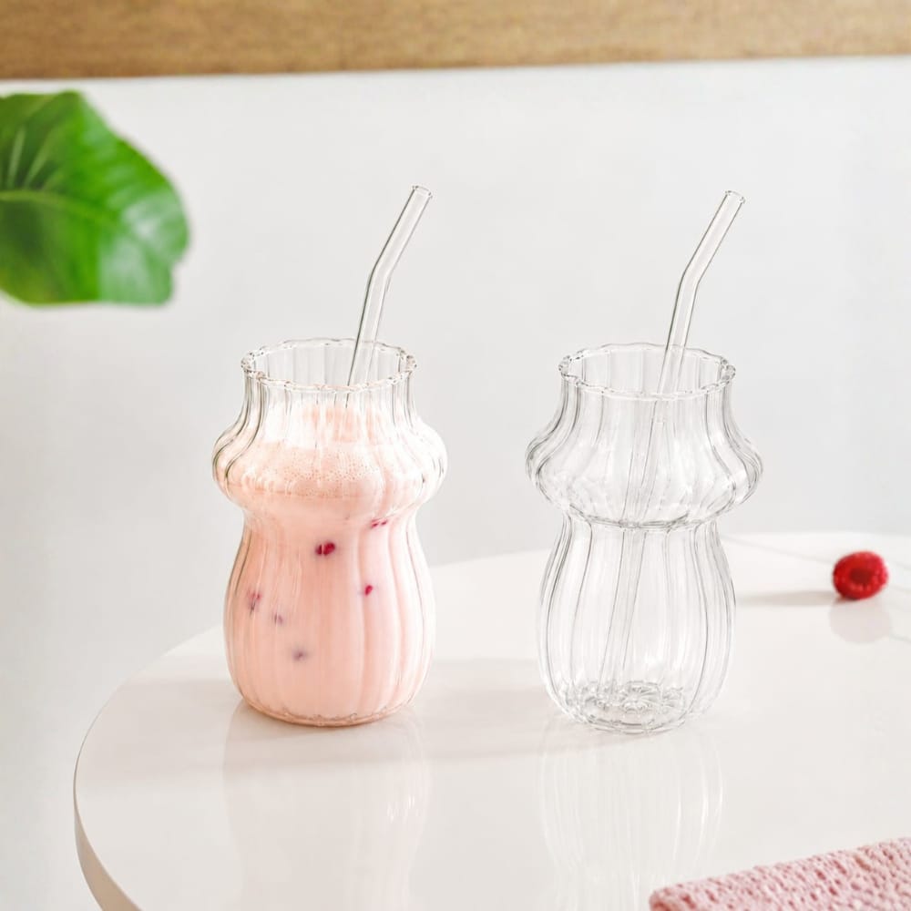 Glassence tulip drinking glass sipper with glass straw