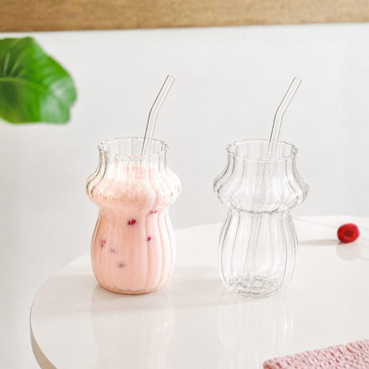 Glassence tulip drinking glass sipper with glass straw