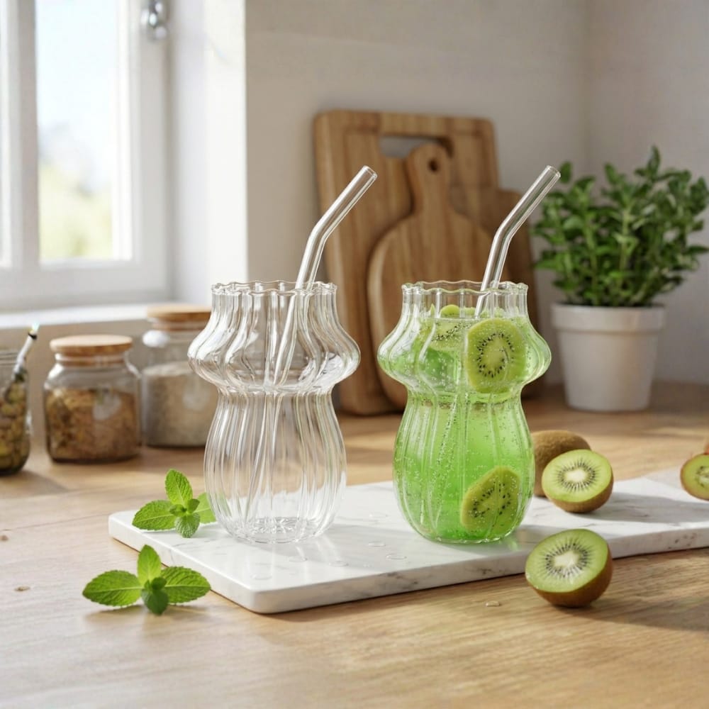 Glassence tulip drinking glass sipper with glass straw