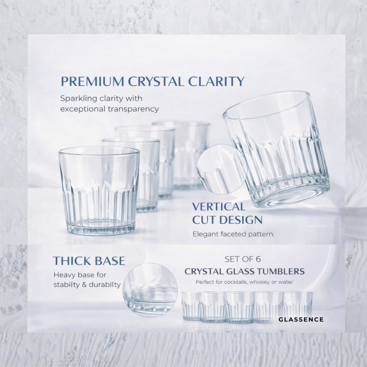 Glassence Compact Premium Whiskey Glass Set (pack of 6)