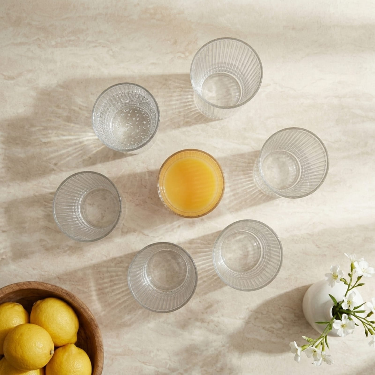 Glassence Elite Ribbed Water & Juice Glass Set - Pack of 6