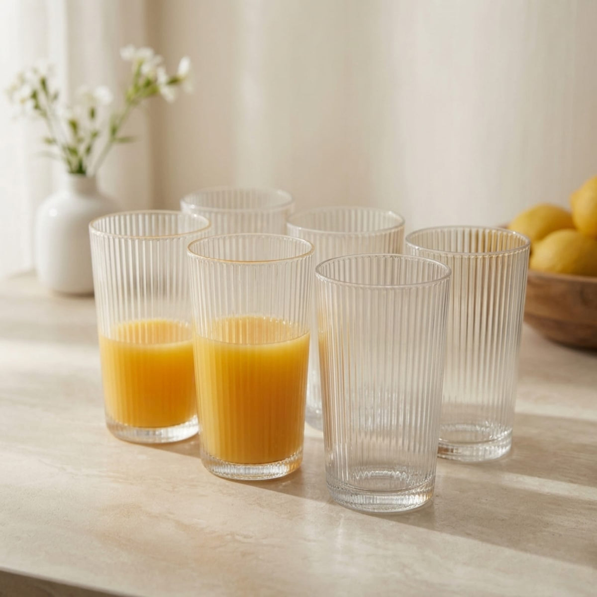 Glassence Elite Ribbed Water & Juice Glass Set - Pack of 6